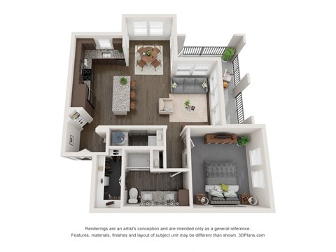 Floor plan for 1 bed, 1 bath, 866 sqft